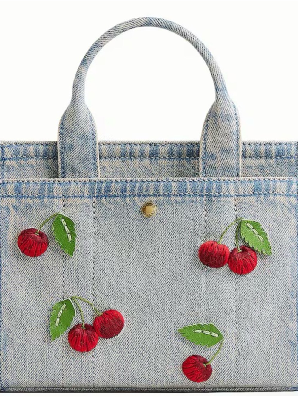 Coach Light Blue Denim Cherry Embroidered Tote 26” - Picture 2 of 3